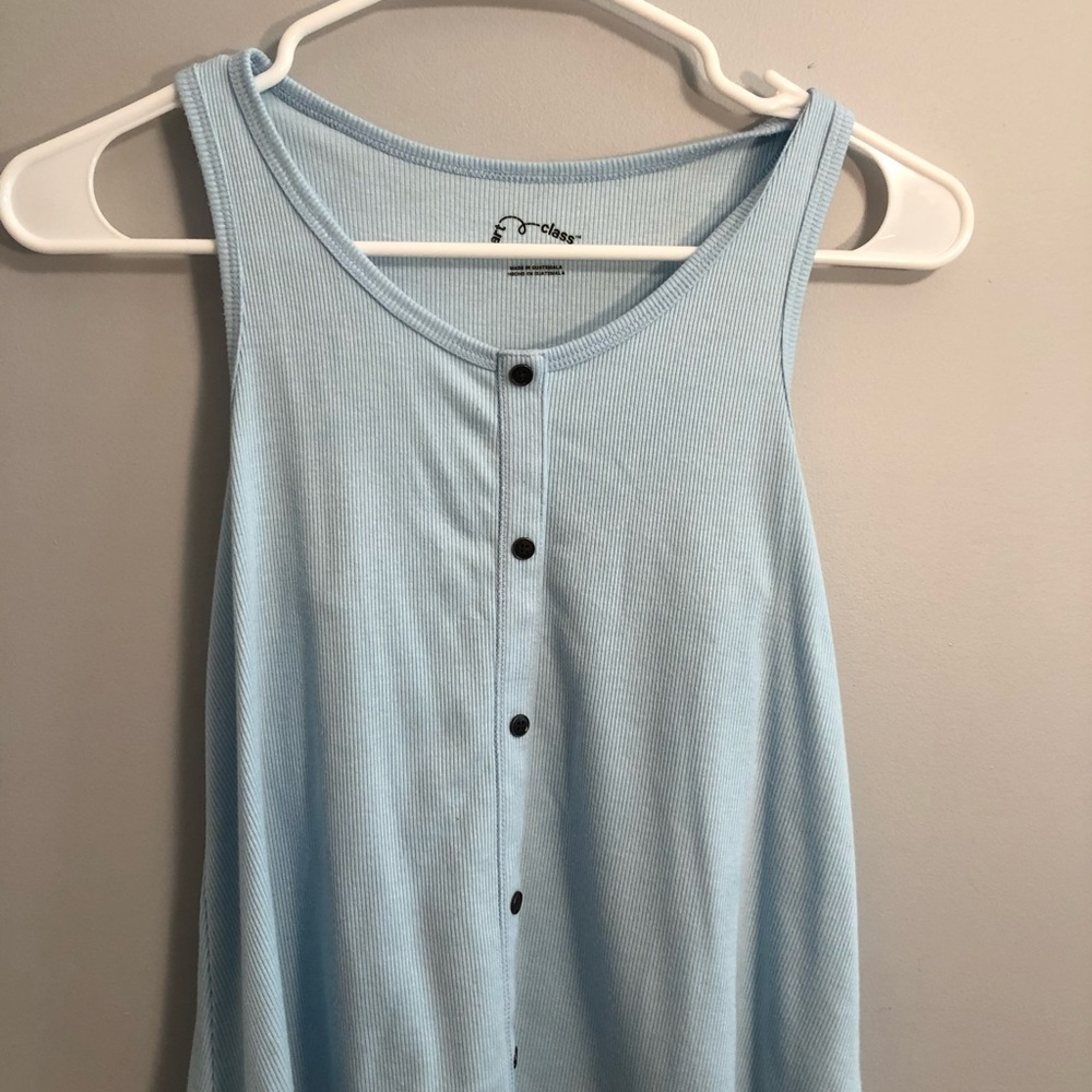 blue buttoned tank top